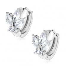 Earrings - hoop in silver colour with round and grain shaped zircons