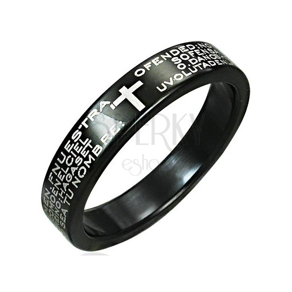 Ring made of stainless steel - band with imprint of prayer and cross