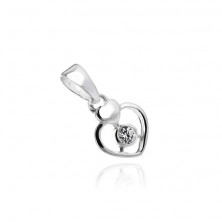 Pendant made of 925 silver - full and empty heart with clear stone