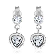 925 silver stud earrings - zircon heart in mount