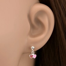 Silver earrings - colourful dangling hearts