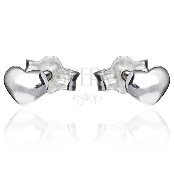 Silver earrings - shiny flat heart