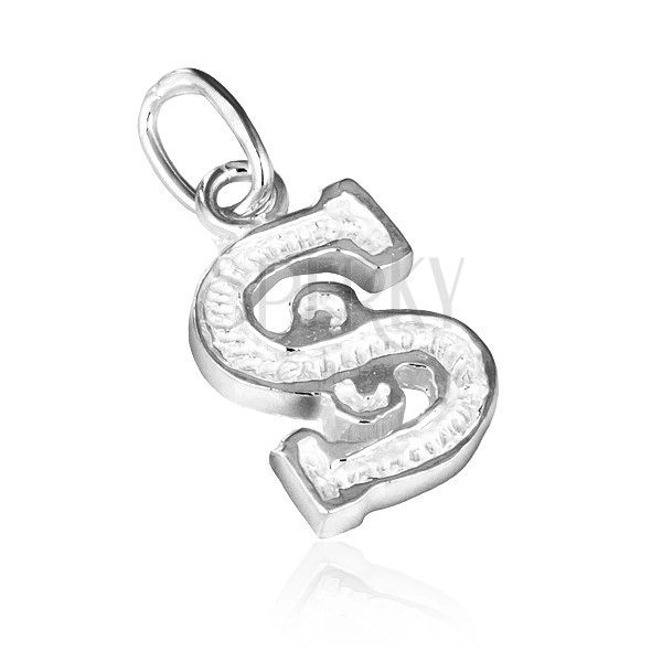Silver pendant - letter S with knurls