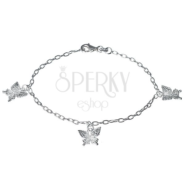 Silver bracelet - engraved butterflies on chainlet