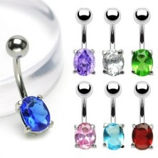 Belly button ring with oval zircon