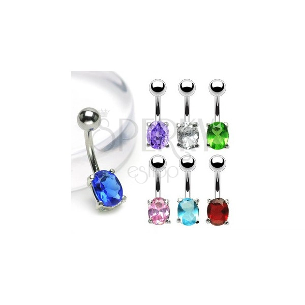 Belly button ring with oval zircon