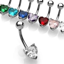 Belly button ring with heart-shaped zircon
