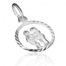 Silver pendant - sign of Gemini in shiny circle