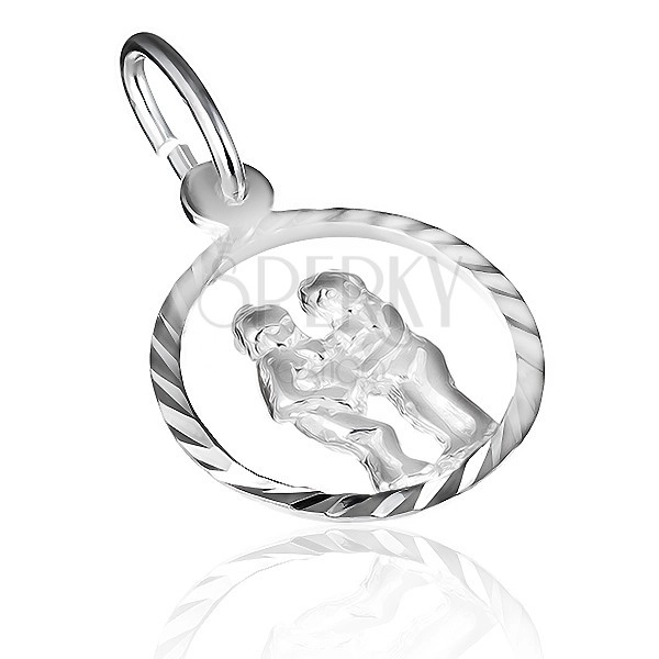 Silver pendant - sign of Gemini in shiny circle