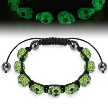 Glowing bracelet - greenish sculls with little steel balls