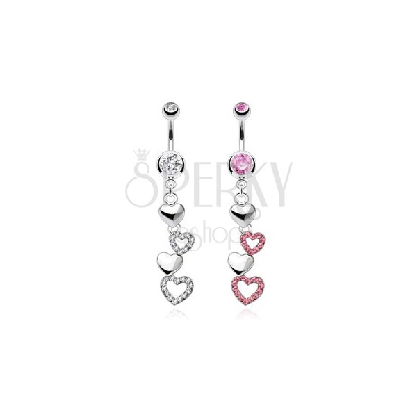 Navel steel piercing - hearts with zircons