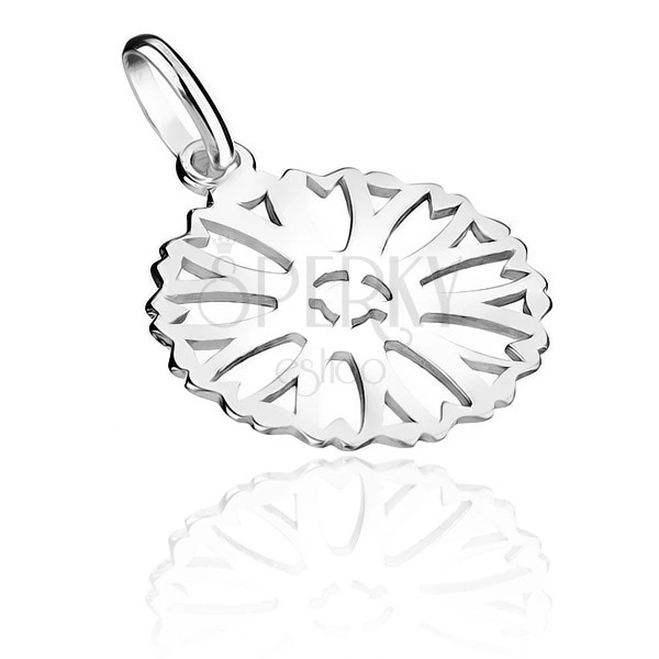Pendant made of 925 silver - flower in circle with knurled border
