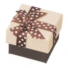 Ring box - brown dotted ribbon, beige surface