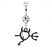 Navel piercing - heart, black fork, horns, tail