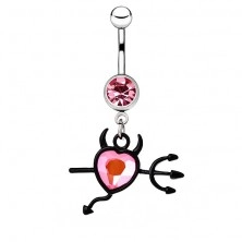 Navel piercing - heart, black fork, horns, tail