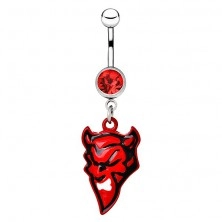 Colorful steel navel piercing - a devil with horns
