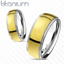 Band made of titanium - wide gold middle with knurled borders