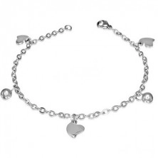 Steel bracelet - chainlet with irregular hearts and balls