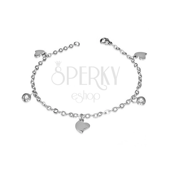 Steel bracelet - chainlet with irregular hearts and balls