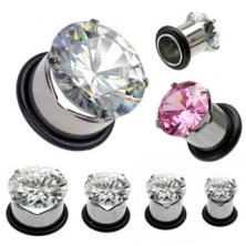 Stainless steel tunel ear plug with zircon and rubber band