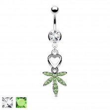316L steel belly piercing - heart and Marijuana leaf