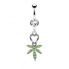 316L steel belly piercing - heart and Marijuana leaf