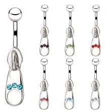 Steel navel piercing - decorative zip with zircons