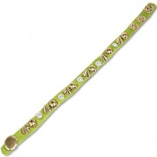 Leather bracelet - green stripe with round and prong studs and zircons