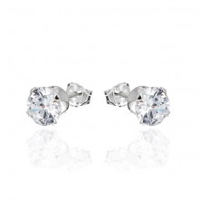 Earrings made of 925 sivler - clear round zircon in a mount, 6 mm