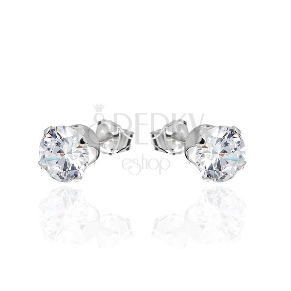 Earrings made of 925 sivler - clear round zircon in a mount, 6 mm