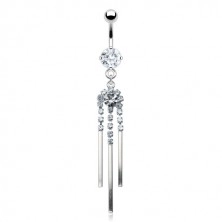 Luxurious belly ring made of steel with zircon wind chime