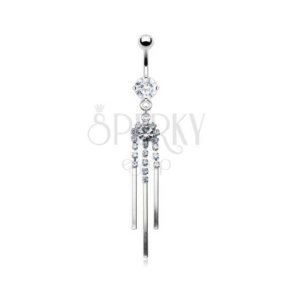 Luxurious belly ring made of steel with zircon wind chime