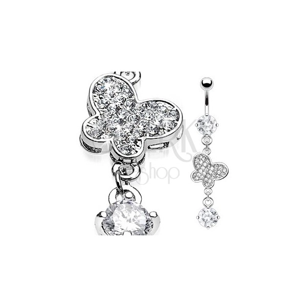 Luxurious belly ring - butterfly with embedded zircons
