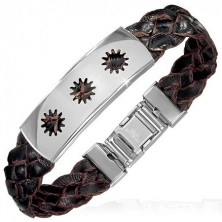 Leatherette bracelet - brown braid plate with cutouts