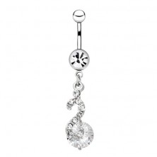Navel piercing made of steel - S-shaped pendant and zircon on stick