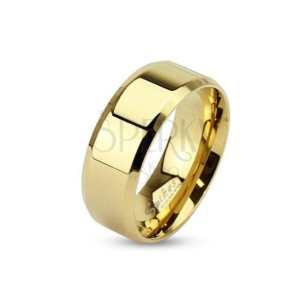 Wedding ring made of steel in gold colour with bevelled edges, 8 mm