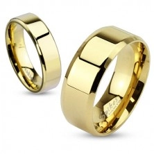 Wedding ring made of steel in gold colour with bevelled edges, 8 mm