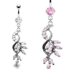 Luxurious belly ring - tangled zirconic leaves