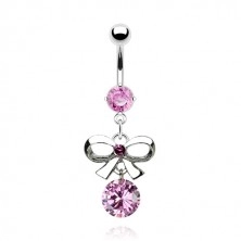 Belly ring with bow and zircon