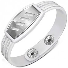 White rubber bracelet - diagonal cut-outs on plate, Greek key