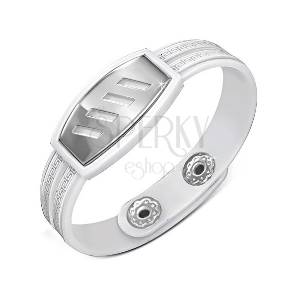 White rubber bracelet - diagonal cut-outs on plate, Greek key