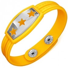 Yellow rubber bracelet - stars on plate, Greek key