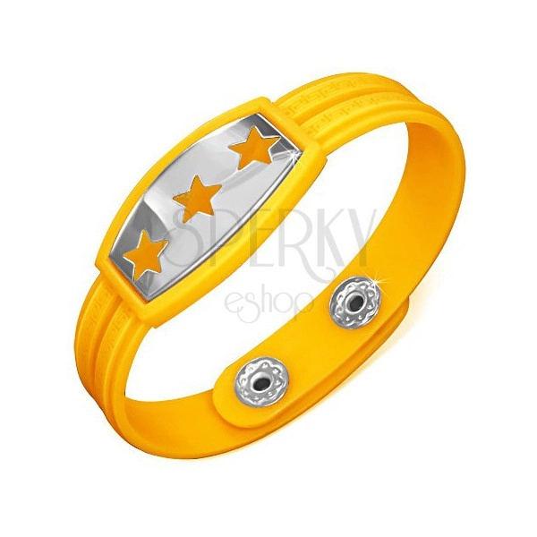 Yellow rubber bracelet - stars on plate, Greek key