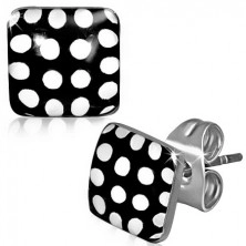 Steel earrings - squarish studs with dots