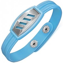 Light-blue rubber bracelet - streaks on a tag and Greek key