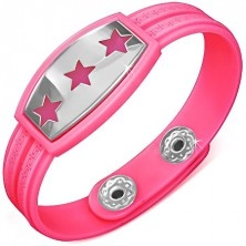Rubber bracelet, neon pink, Greek key, stars