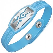 Rubber bracelet of light-blue colour, tribal motif, Greek key