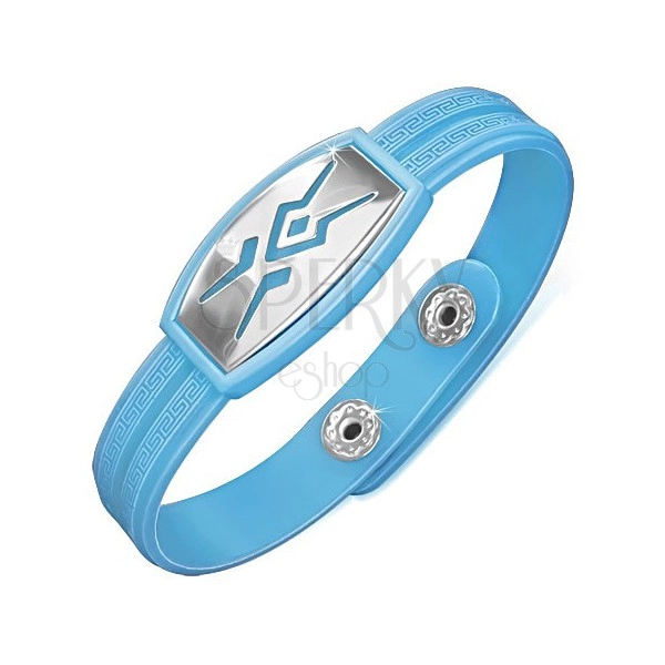 Rubber bracelet of light-blue colour, tribal motif, Greek key