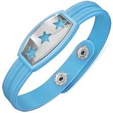 Blue rubber bracelet with stars on steel plate