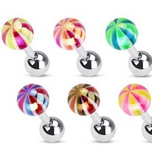 Stainless steel tragus piercing - colorful head